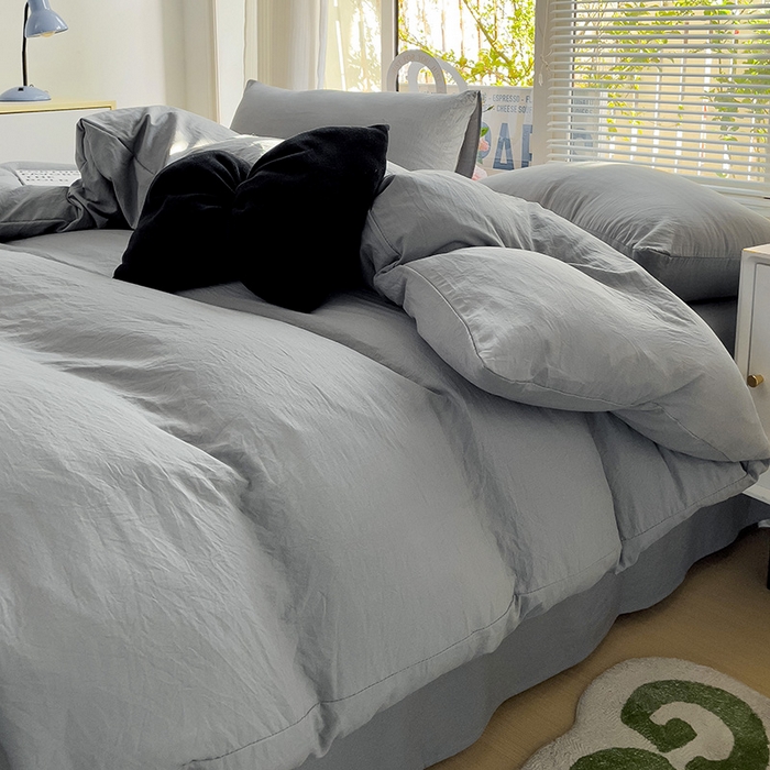 91家纺网 家纺一手货源 找家纺 森璐家纺 2024新款1水洗棉被套纯色被套单被套素色被套 浅灰色