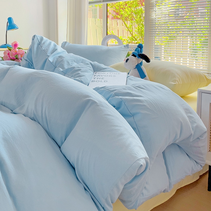 91家纺网 家纺一手货源 找家纺 森璐家纺 2024新款1水洗棉被套纯色被套单被套素色被套 混搭-浅蓝黄