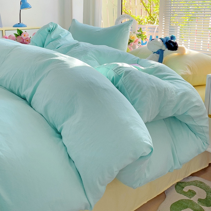 91家纺网 家纺一手货源 找家纺 森璐家纺 2024新款1水洗棉被套纯色被套单被套素色被套 混搭-水绿黄