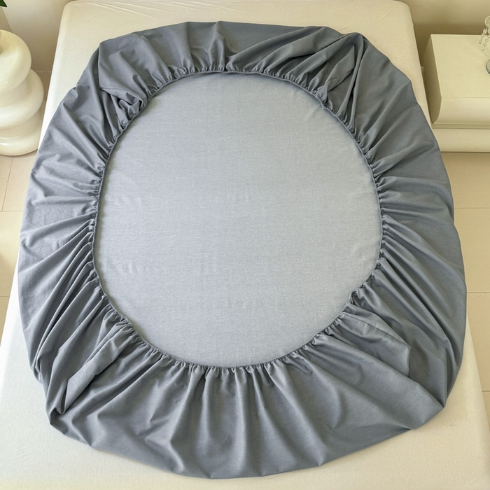 91家纺网 家纺一手货源 找家纺 艾迪尚家纺 2025新款纯色生态磨毛绣花单床笠 幸福树-浅灰