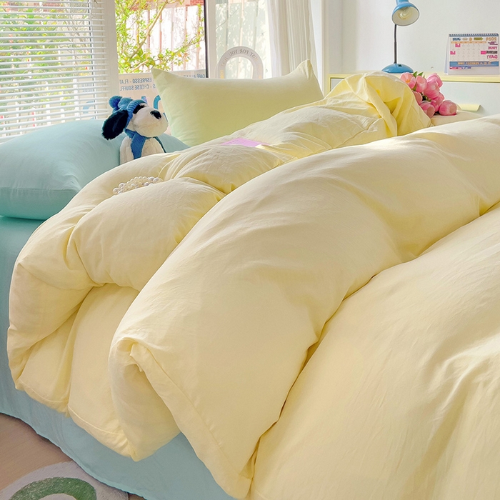 91家纺网 家纺一手货源 找家纺 森璐家纺 2024新款1水洗棉被套纯色被套单被套素色被套 混搭-黄水绿
