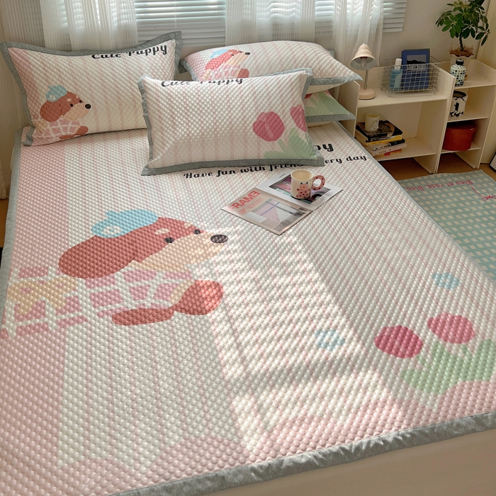 91家纺网 家纺一手货源 找家纺 顾里家纺 2024 新款凉豆豆印花席 郁金香狗