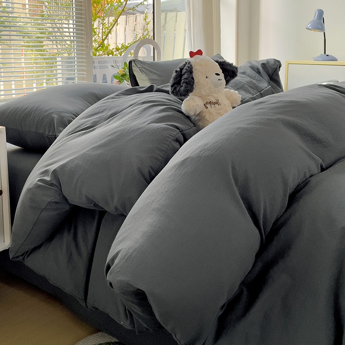 91家纺网 家纺一手货源 找家纺 森璐家纺 2024新款1水洗棉被套纯色被套单被套素色被套 深灰色