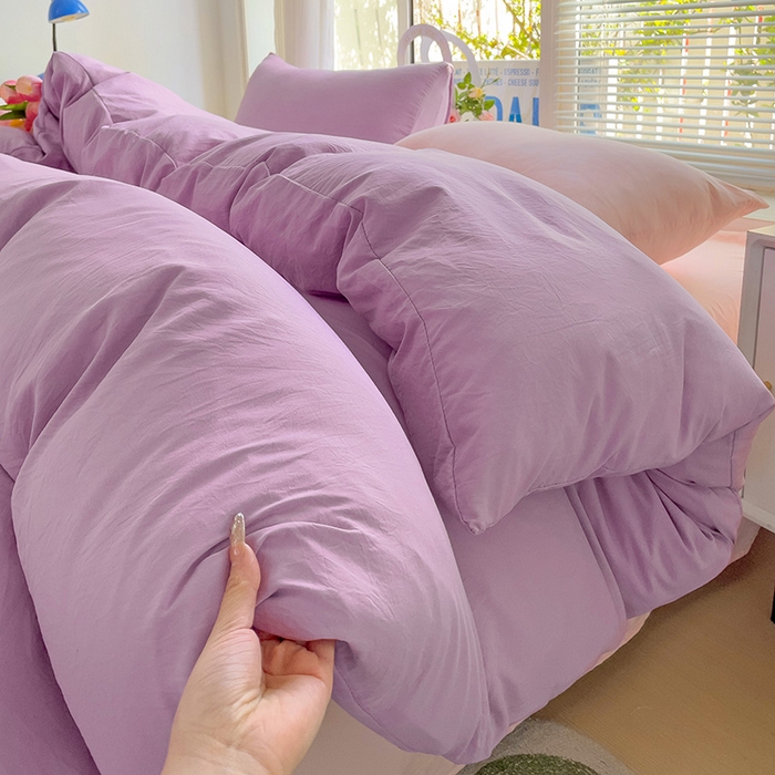 91家纺网 家纺一手货源 找家纺 森璐家纺 2024新款1水洗棉被套纯色被套单被套素色被套 混搭-紫粉