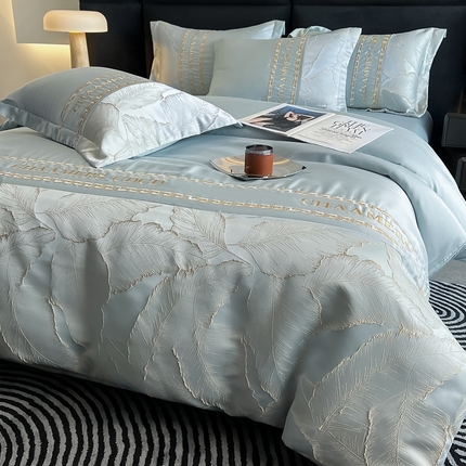 91家纺网 家纺一手货源 找家纺 （总）水云缦 2024新款黛菲系列冰丝浮雕刺绣天丝四件套【带包装】