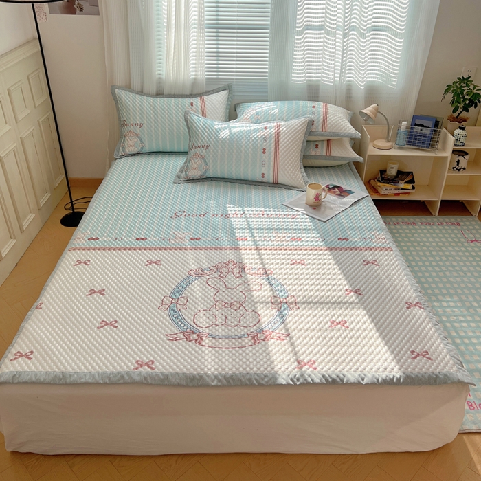 91家纺网 家纺一手货源 找家纺 顾里家纺 2024 新款凉豆豆印花席 蝴蝶结兔