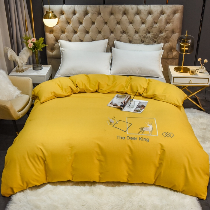 91家纺网 家纺一手货源 找家纺 艾迪尚家纺 2025新款纯色生态磨毛绣花单床单 麋鹿-姜黄