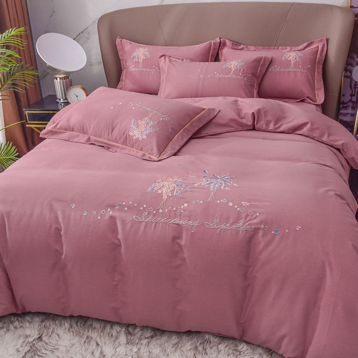 91家纺网 家纺一手货源 找家纺 艾迪尚家纺 2025新款纯色生态磨毛绣花单被套 幸福树-豆沙