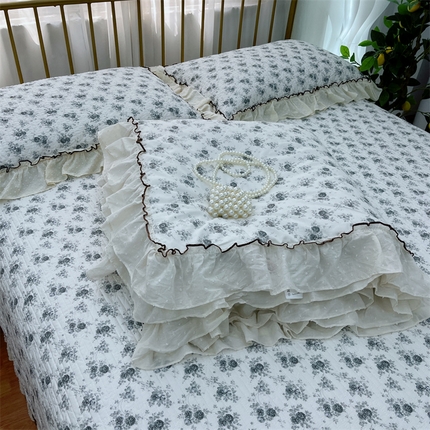 91家纺网 家纺一手货源 找家纺 （总）暖居 2024新款韩系大花边夏被砂洗棉花床盖四件套可机洗+同款纯棉被套