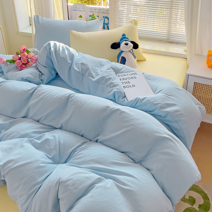 91家纺网 家纺一手货源 找家纺 森璐家纺 2024新款1水洗棉被套纯色被套单被套素色被套 混搭-浅蓝黄