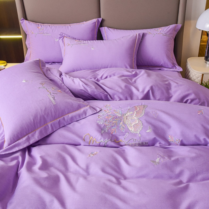 91家纺网 家纺一手货源 找家纺 艾迪尚家纺 2025新款纯色生态磨毛绣花单床单 蝶恋花-淡紫