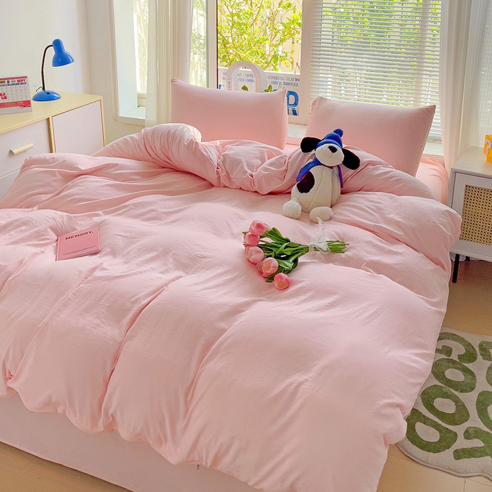 91家纺网 家纺一手货源 找家纺 森璐家纺 2024新款1水洗棉被套纯色被套单被套素色被套 粉色