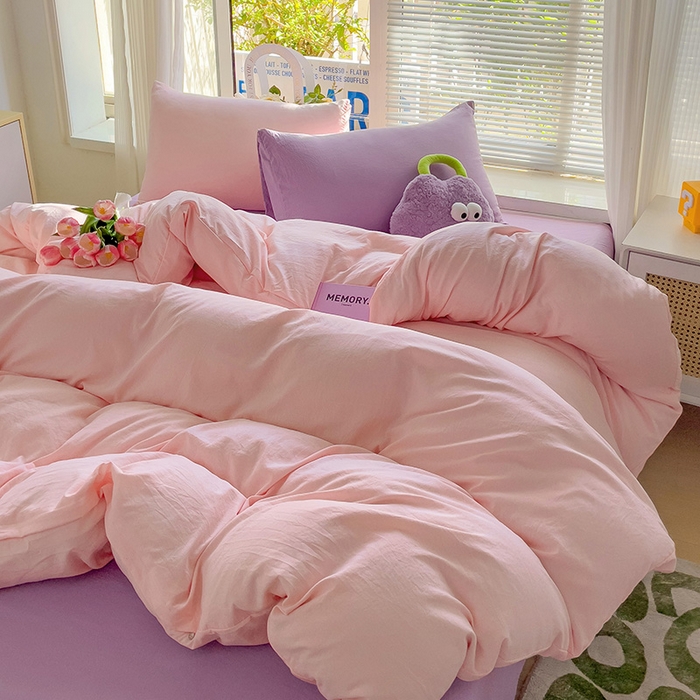 91家纺网 家纺一手货源 找家纺 森璐家纺 2024新款1水洗棉被套纯色被套单被套素色被套 混搭-粉紫