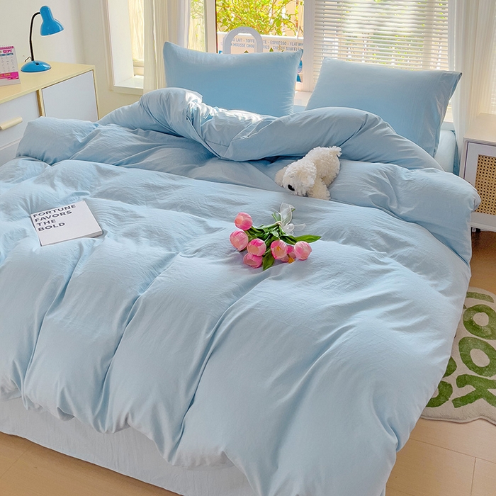 91家纺网 家纺一手货源 找家纺 森璐家纺 2024新款1水洗棉被套纯色被套单被套素色被套 浅蓝色