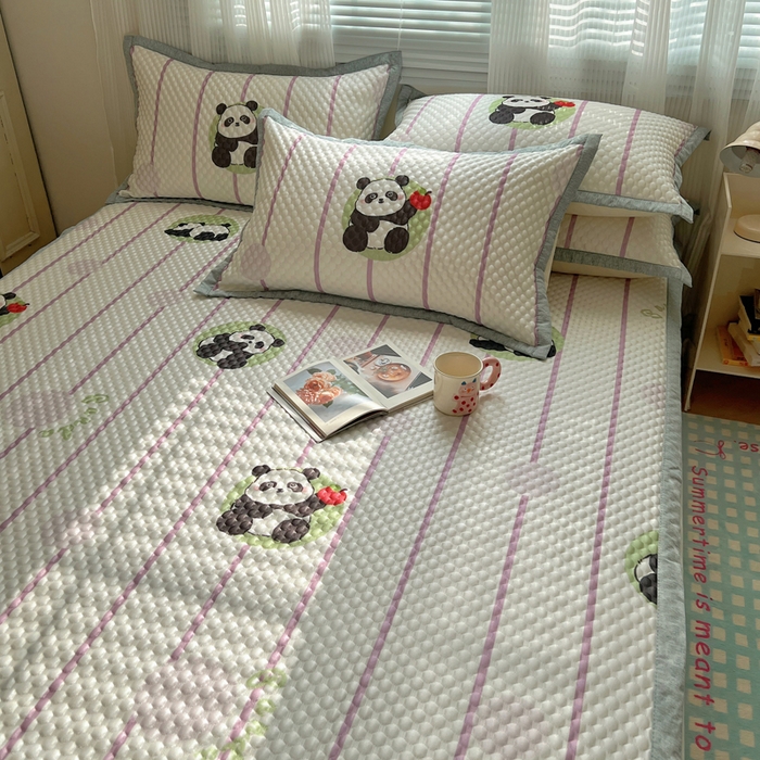 91家纺网 家纺一手货源 找家纺 顾里家纺 2024 新款凉豆豆印花席 条纹熊猫