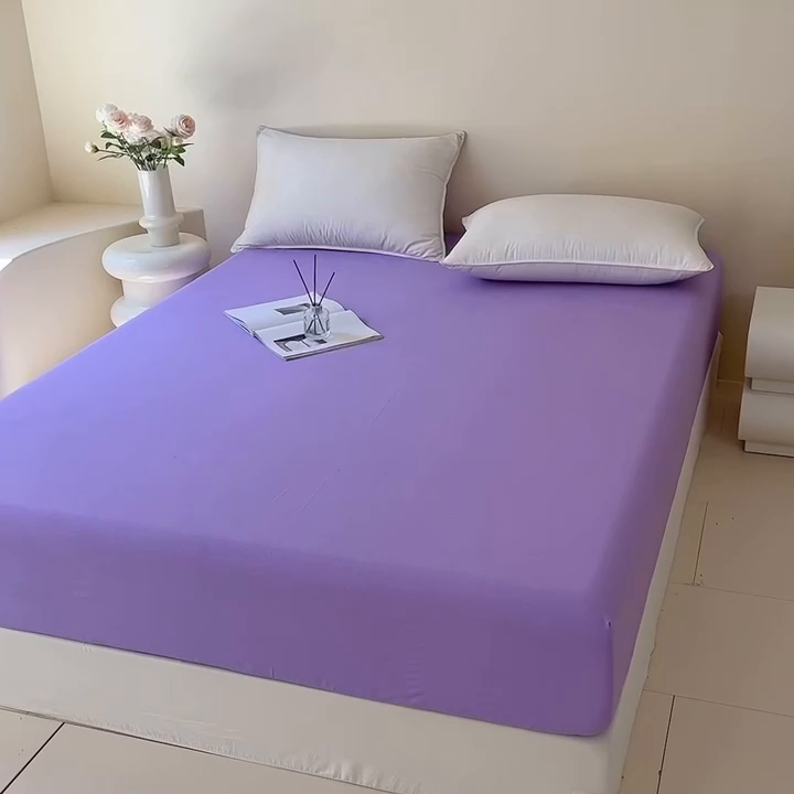 91家纺网 家纺一手货源 找家纺 艾迪尚家纺 2025新款纯色生态磨毛绣花单床笠 蝶恋花-淡紫