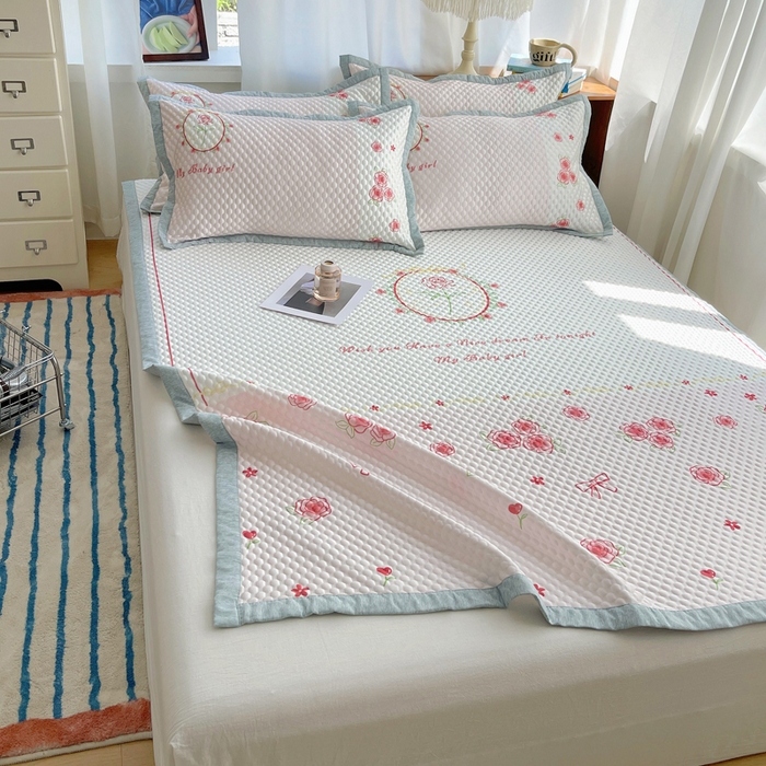 91家纺网 家纺一手货源 找家纺 顾里家纺 2024 新款凉豆豆印花席 情人玫瑰