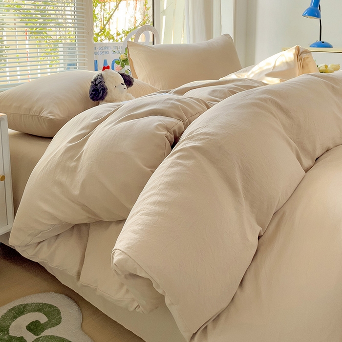 91家纺网 家纺一手货源 找家纺 森璐家纺 2024新款1水洗棉被套纯色被套单被套素色被套 浅驼色