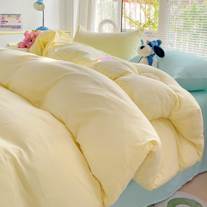 91家纺网 家纺一手货源 找家纺 森璐家纺 2024新款1水洗棉被套纯色被套单被套素色被套 混搭-黄水绿