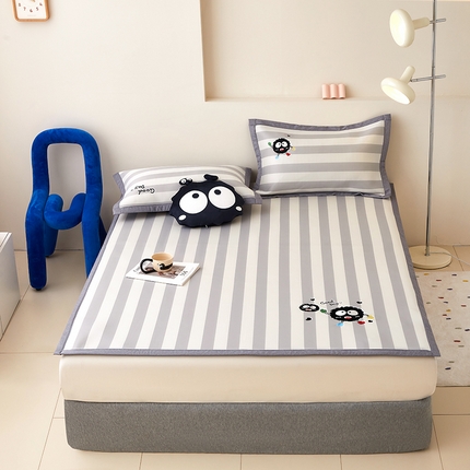 怡家居 2024新款A类PE凉感提花加刺绣凉席三件套 米灰小煤球