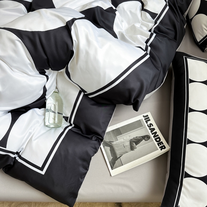 91家纺网 家纺一手货源 找家纺 摩卡 2024春夏新品进口水洗真丝现代简约系列四件套 圆舞曲-黑