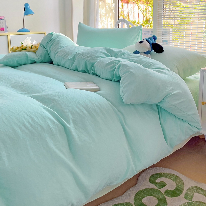 91家纺网 家纺一手货源 找家纺 森璐家纺 2024新款1水洗棉被套纯色被套单被套素色被套 混搭-水绿藻绿