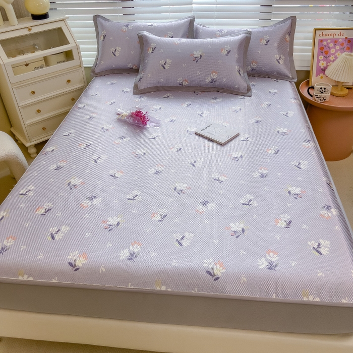 91家纺网 家纺一手货源 找家纺 布卢姆床垫 新款A类数码印花冰藤席夏凉席--床笠款 紫蔷薇