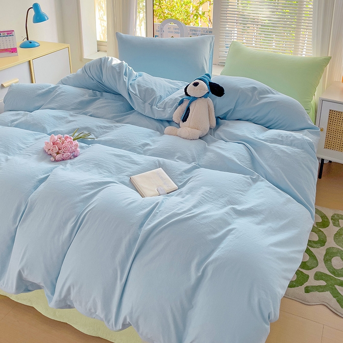 91家纺网 家纺一手货源 找家纺 森璐家纺 2024新款1水洗棉被套纯色被套单被套素色被套 混搭-浅蓝藻绿