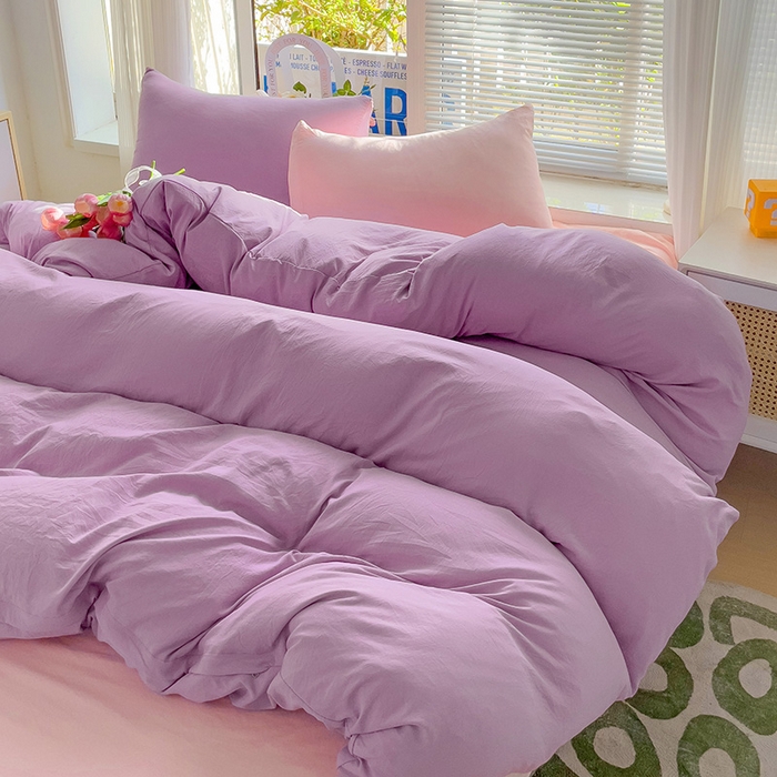 91家纺网 家纺一手货源 找家纺 森璐家纺 2024新款1水洗棉被套纯色被套单被套素色被套 混搭-紫粉