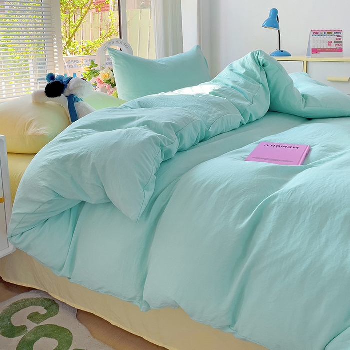 91家纺网 家纺一手货源 找家纺 森璐家纺 2024新款1水洗棉被套纯色被套单被套素色被套 混搭-水绿黄