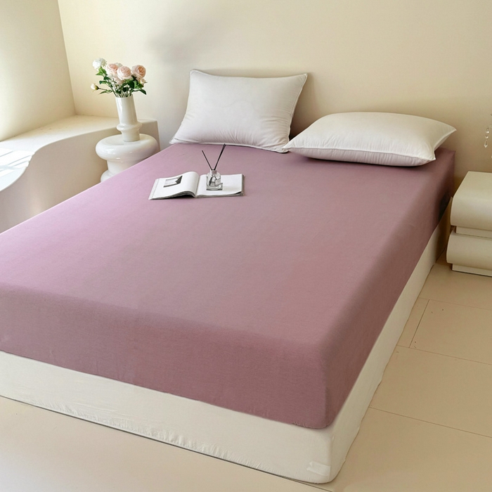 91家纺网 家纺一手货源 找家纺 艾迪尚家纺 2025新款纯色生态磨毛绣花单床笠 麋鹿-豆沙