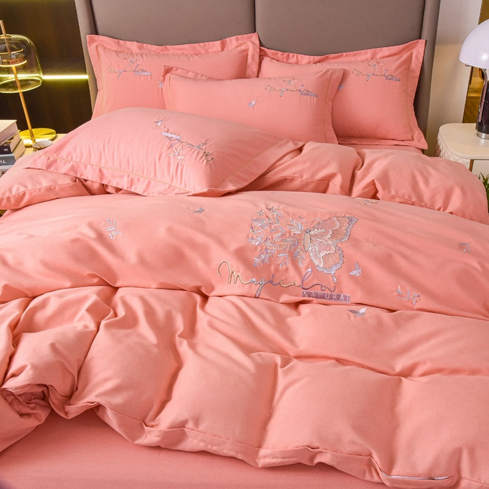 91家纺网 家纺一手货源 找家纺 艾迪尚家纺 2025新款纯色生态磨毛绣花单被套 蝶恋花-暖玉