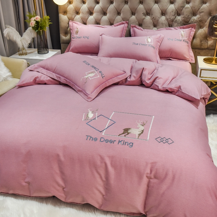 91家纺网 家纺一手货源 找家纺 艾迪尚家纺 2025新款纯色生态磨毛绣花单床单 麋鹿-豆沙