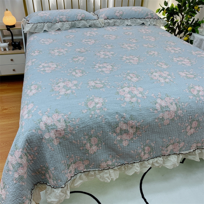 91家纺网 家纺一手货源 找家纺 （总）暖居 2024新款韩系大花边夏被砂洗棉花床盖四件套可机洗+同款纯棉被套