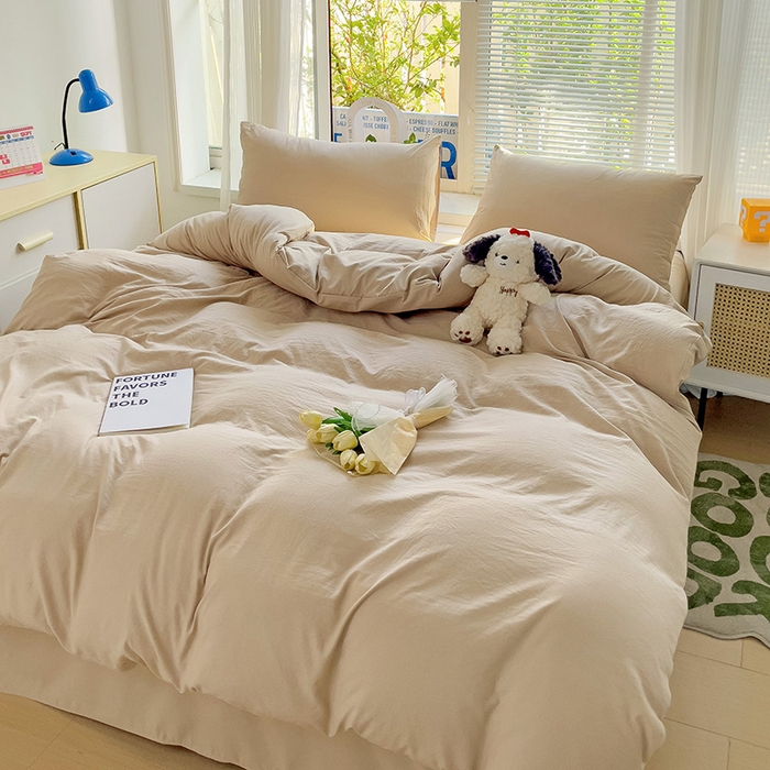 91家纺网 家纺一手货源 找家纺 森璐家纺 2024新款1水洗棉被套纯色被套单被套素色被套 浅驼色