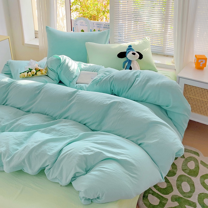 91家纺网 家纺一手货源 找家纺 森璐家纺 2024新款1水洗棉被套纯色被套单被套素色被套 混搭-水绿藻绿