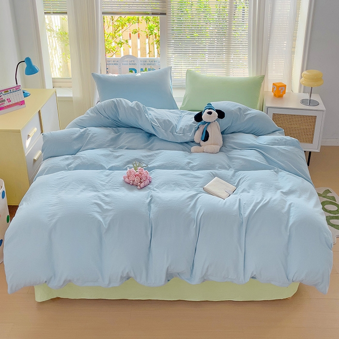 91家纺网 家纺一手货源 找家纺 森璐家纺 2024新款1水洗棉被套纯色被套单被套素色被套 混搭-浅蓝藻绿