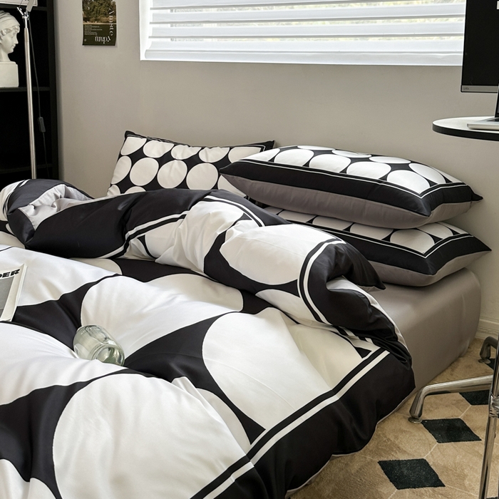 91家纺网 家纺一手货源 找家纺 摩卡 2024春夏新品进口水洗真丝现代简约系列四件套 圆舞曲-黑