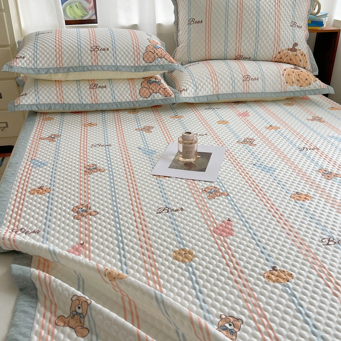 91家纺网 家纺一手货源 找家纺 顾里家纺 2024 新款凉豆豆印花席 小熊南瓜