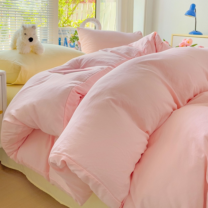 91家纺网 家纺一手货源 找家纺 森璐家纺 2024新款1水洗棉被套纯色被套单被套素色被套 混搭-粉黄