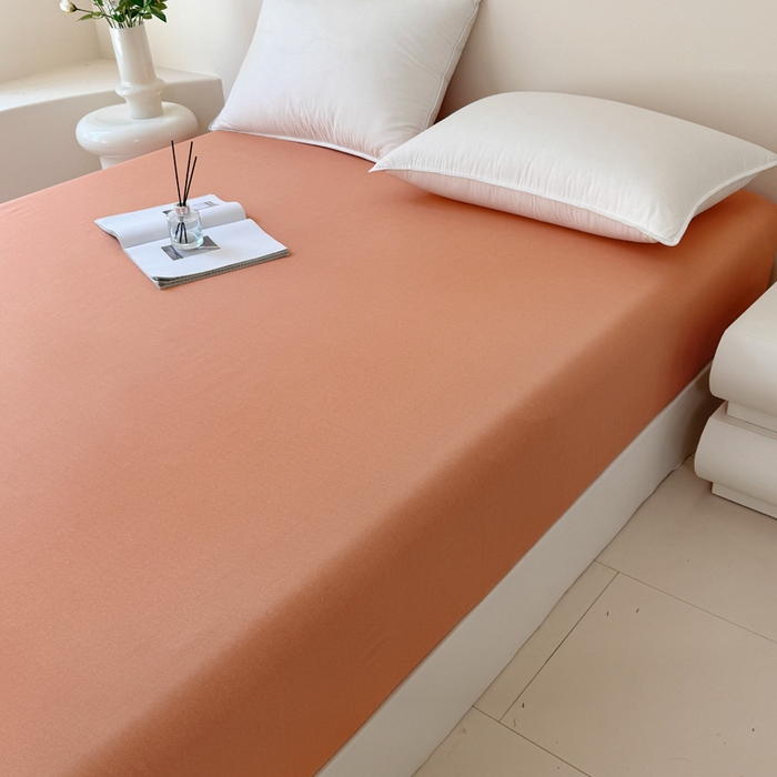 91家纺网 家纺一手货源 找家纺 艾迪尚家纺 2025新款纯色生态磨毛绣花单床笠 幸福树-桔黄