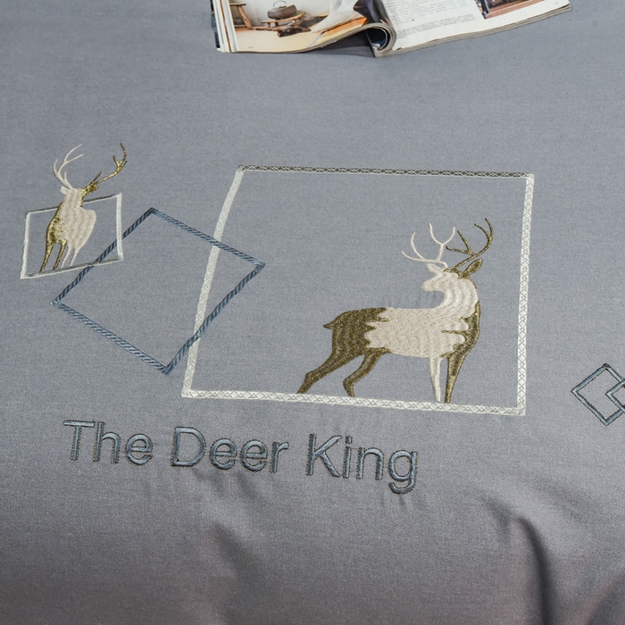 91家纺网 家纺一手货源 找家纺 艾迪尚家纺 2025新款纯色生态磨毛绣花单床单 麋鹿-高级灰