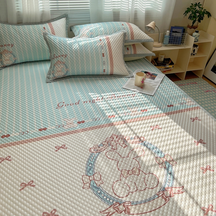 91家纺网 家纺一手货源 找家纺 顾里家纺 2024 新款凉豆豆印花席 蝴蝶结兔