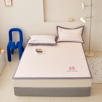 怡家居 2024新款A类PE凉感提花加刺绣凉席三件套 米粉条纹兔