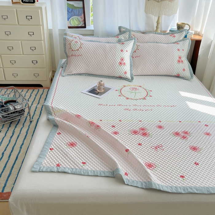 91家纺网 家纺一手货源 找家纺 顾里家纺 2024 新款凉豆豆印花席 情人玫瑰