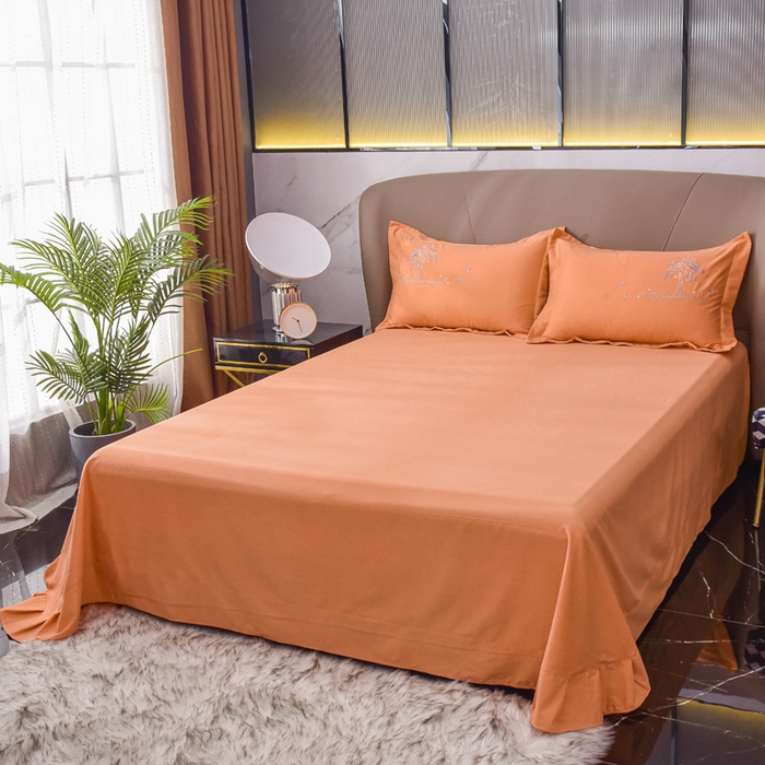 91家纺网 家纺一手货源 找家纺 艾迪尚家纺 2025新款纯色生态磨毛绣花单被套 幸福树-桔黄