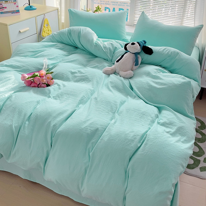91家纺网 家纺一手货源 找家纺 森璐家纺 2024新款1水洗棉被套纯色被套单被套素色被套 水绿色