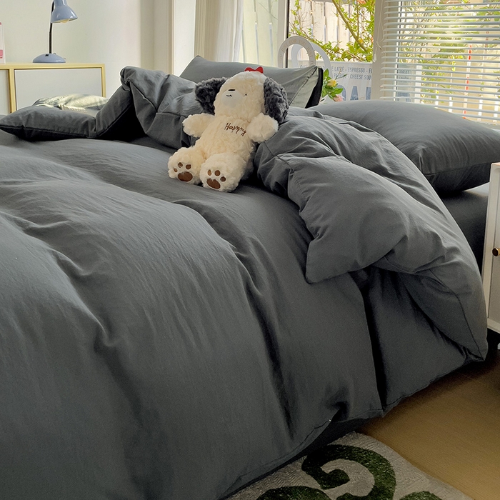 91家纺网 家纺一手货源 找家纺 森璐家纺 2024新款1水洗棉被套纯色被套单被套素色被套 深灰色