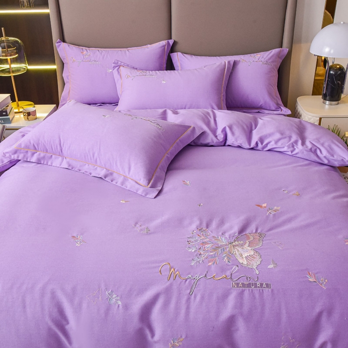 91家纺网 家纺一手货源 找家纺 艾迪尚家纺 2025新款纯色生态磨毛绣花单床单 蝶恋花-淡紫