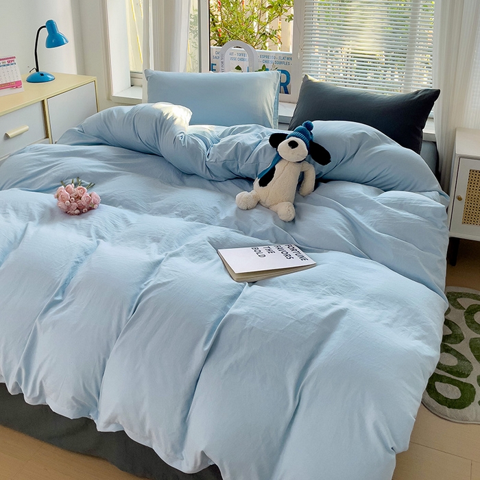 91家纺网 家纺一手货源 找家纺 森璐家纺 2024新款1水洗棉被套纯色被套单被套素色被套 混搭-浅蓝深灰